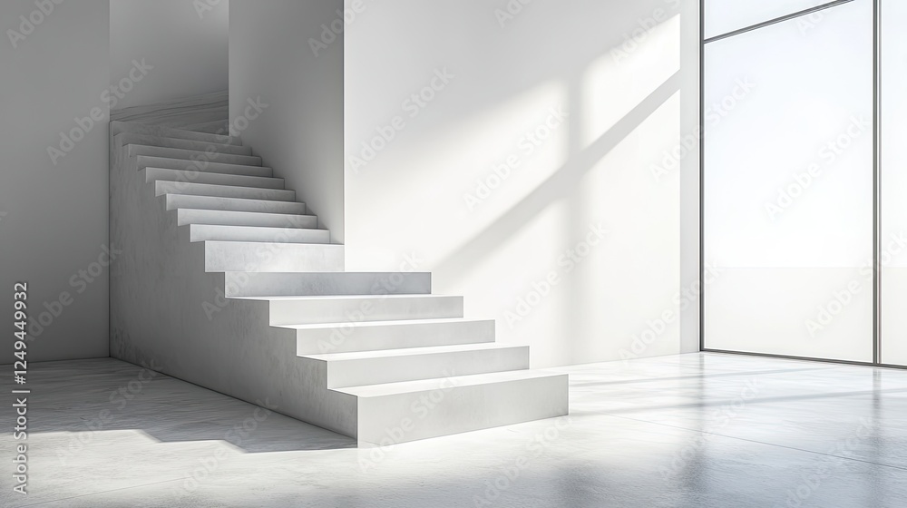 Obraz premium Large-scale geometric blocks forming a structured minimalist environment with an abstract staircase.