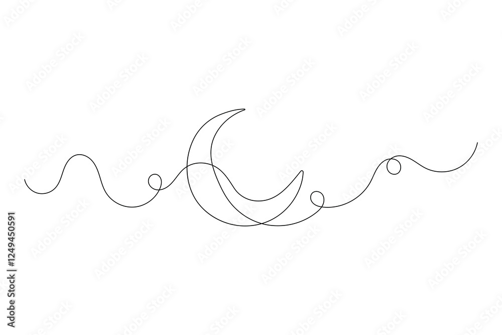 Continuous one line drawing of moon ramadan with black and white vector icon
Continuous one line drawing of moon ramadan with black and white vector icon