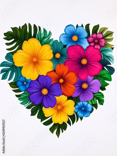 Wallpaper Mural Vibrant Floral Heart Mandala with Intricate Design - A colorful heart filled with various flowers representing love beauty growth harmony joy Torontodigital.ca