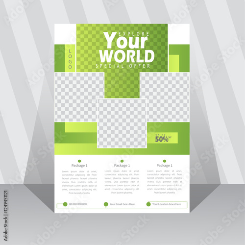 travel flyer template with abstract background and modern layout use for ads and business profile. flyers for travel, tourism, adventure, journey. Modern Travel Flyer Template Design.