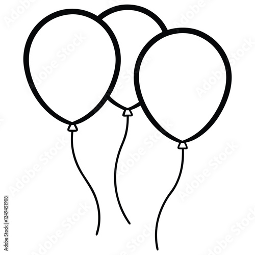 Outline of Three Floating Line Art Balloons Vector. Birthday balloon line art, party balloon icon, Birthday celebration, outline, isolate on a white background