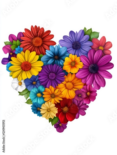 Wallpaper Mural Vibrant Floral Heart Mandala with Intricate Design - A beautiful heart-shaped arrangement of colorful flowers symbolizing love, beauty, nature, harmony, and joy. Torontodigital.ca