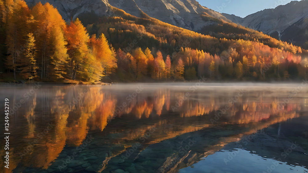 Obraz premium autumn sunrise in Alps, Superb evening landscape