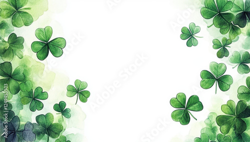 St Patrick day background, clover set, watercolor  
