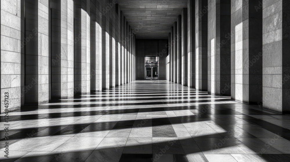 Fototapeta premium Play of light and shadow on minimalist geometric blocks and clean architectural lines.