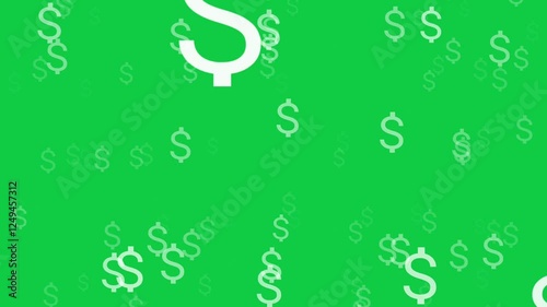 Dollar signs symbol Falling down animation on green screen background, Rain of USD Symbols icon chroma key video