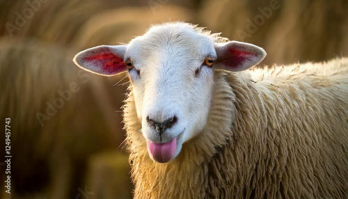 Obraz na płótnie portrait of a sheep sticking its tongue out w salonie