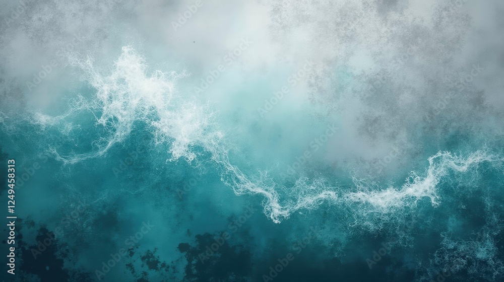 Obraz premium Turquoise Ocean Waves with Dramatic Cloudy Sky Background