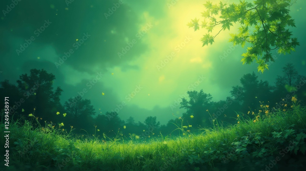 Fototapeta premium Tranquil Green Landscape with Soft Light and Gentle Breeze Effects