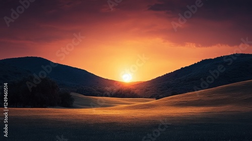 Sunset over rolling hills nature landscape tranquil evening scenic viewpoint beautiful serenity
