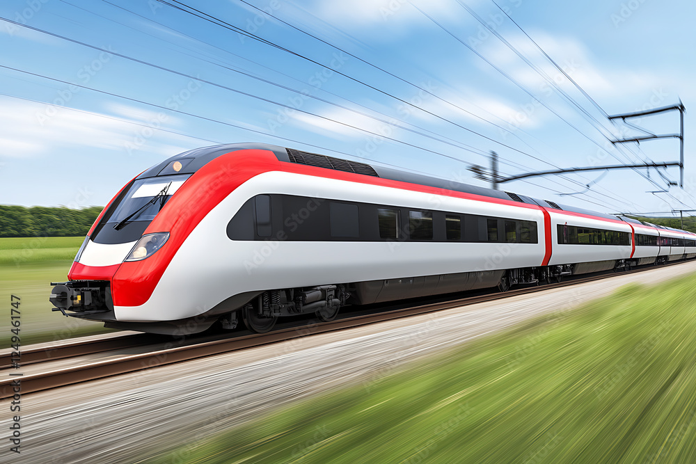 Fototapeta premium a train in motion, emphasizing the speed and dynamic energy of modern transportation. 