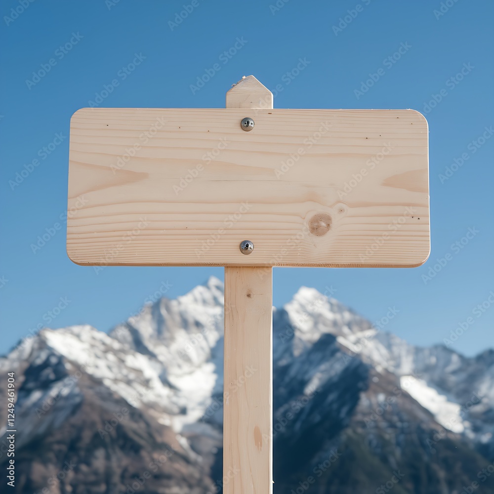 Fototapeta premium Blank Wooden Signpost with Majestic Snow-Capped Mountain Background