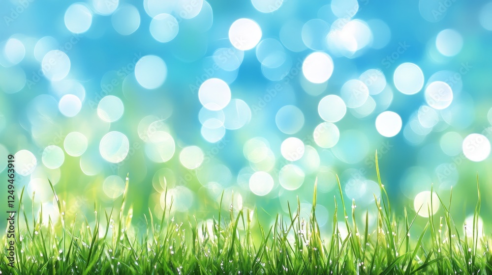 Obraz premium Lush Green Grass, Vibrant Blue Sky, and Sparkling Sunlight A Serene Spring Landscape