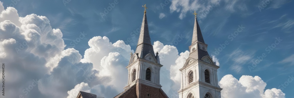 puffy white clouds float effortlessly across the sky above the church steeple, cloud, fluffy, serene puffy white clouds float effortlessly across the sky above the church steeple, cloud, fluffy, serene