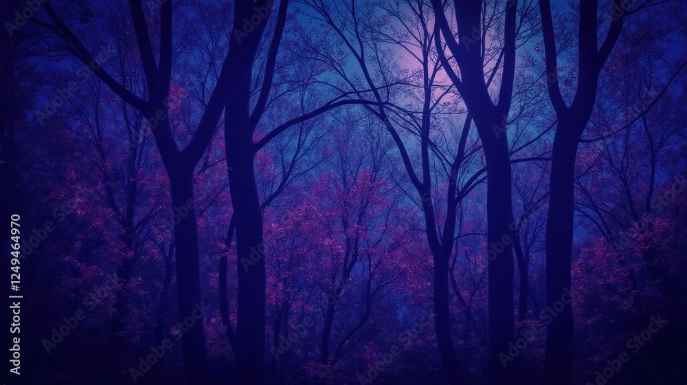 Enchanted Woods Under Moonlight with Purple and Blue Tones Enchanted Woods Under Moonlight with Purple and Blue Tones