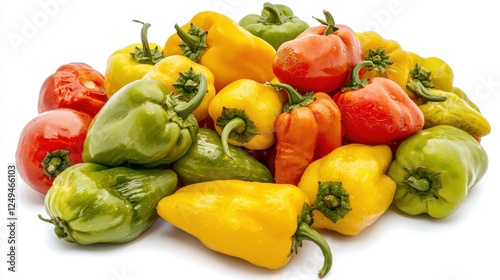 Colorful assortment of misshapen fruits and vegetables on a white backdrop