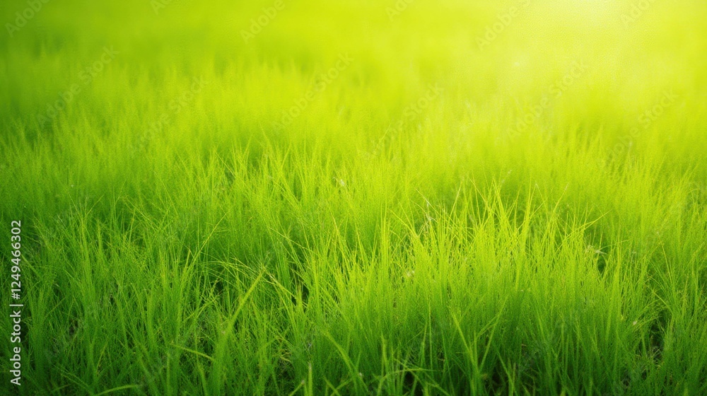 Obraz premium Lush Green Grass Field Under Bright Sunlight in Tranquil Nature Scene