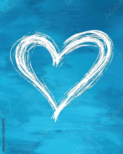 valentines simple heart drawn in white on vibrant blue background, expressing love