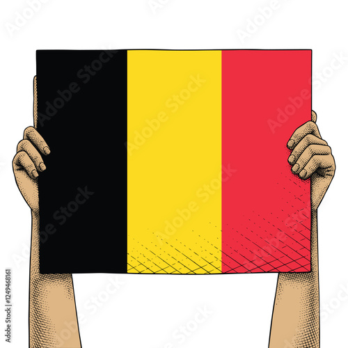 Hand Raises a Sign That Show Belgium Flag