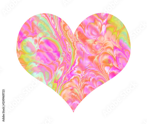 isolated wide heart with pink and green marbled paint effect