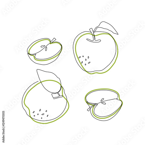 Apple fruit in continuous line art drawing style. Apples fruit concept in line art illustration. Vector art illustration.