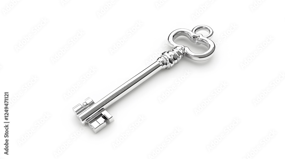 A detailed skeleton key, clean white background, transparent isolate A detailed skeleton key, clean white background, transparent isolate