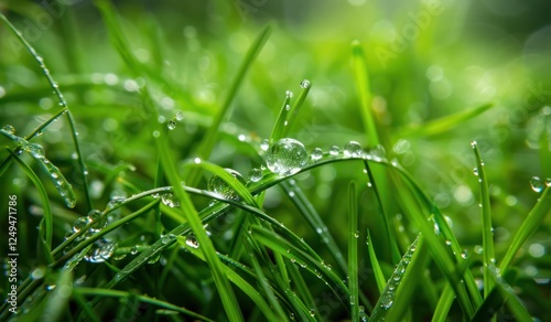 abstract glass field meadow water drop wet dew morning leaf leave macro shot large freshness glowing photo