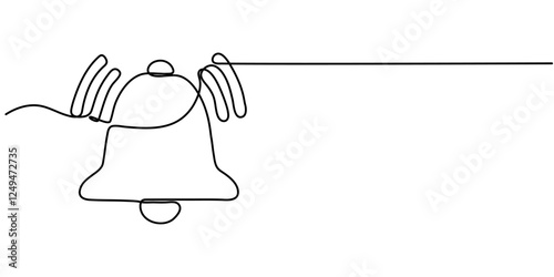 Notification Icon Continuous Line Art Illustration, Security Alert Continuous Line Editable Stroke Line, notification icon continuous one line drawing, Bell icon continuous line vector drawing.