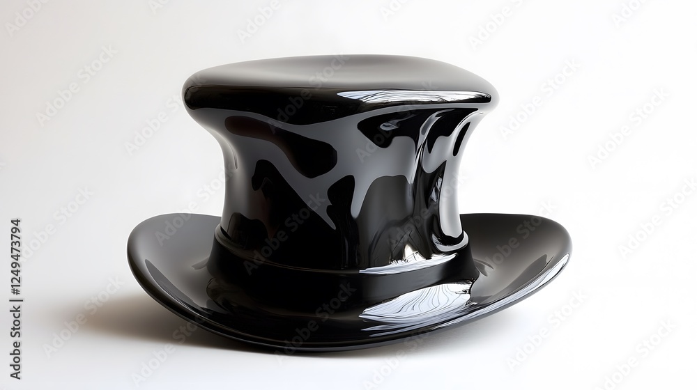 A shiny black top hat, clean white background, transparent isolate