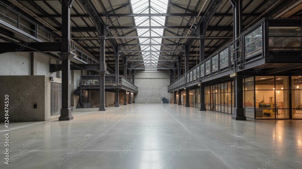 Modern Industrial Space with Open Layout and Natural Light Features Modern Industrial Space with Open Layout and Natural Light Features