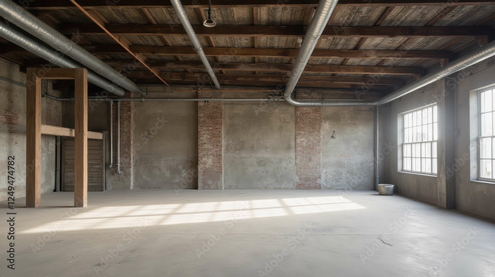 Spacious Industrial Style Empty Room with Natural Light and Character Spacious Industrial Style Empty Room with Natural Light and Character