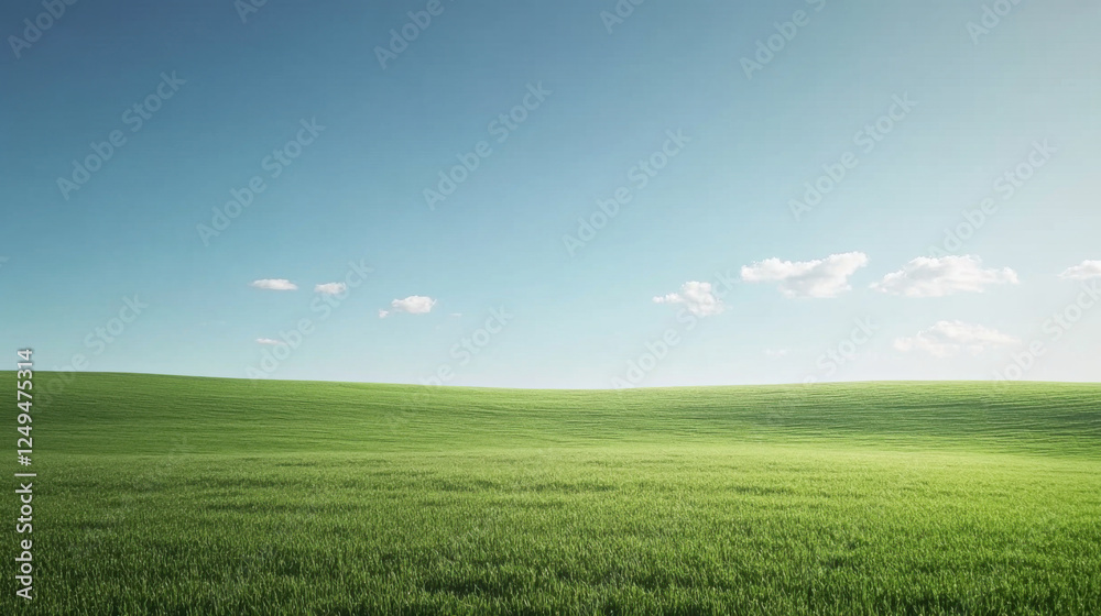 vast green field under clear blue sky with soft clouds creates serene landscape. vibrant grass stretches endlessly, inviting sense of peace and tranquility vast green field under clear blue sky with soft clouds creates serene landscape. vibrant grass stretches endlessly, inviting sense of peace and tranquility