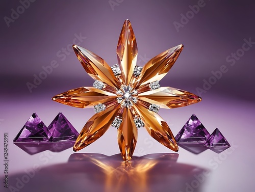 Symbolic Orange Eight-Pointed Star in Symmetry photo