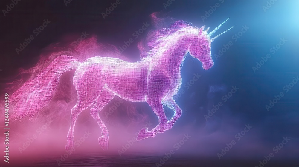 Imagine an ethereal mist of pastel pixels transforming into a celestial unicorn