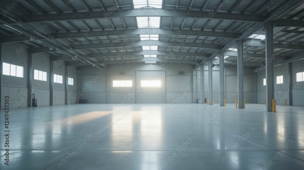 Spacious Empty Warehouse Interior with Bright Natural Light Spacious Empty Warehouse Interior with Bright Natural Light