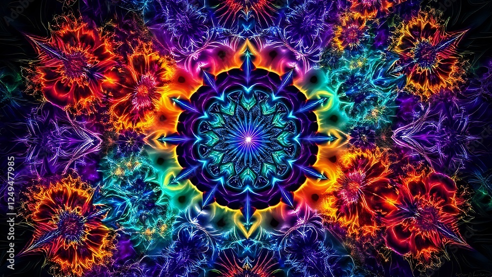 Vibrant Abstract Mandala Fractal Design - Modern Digital Art Vibrant Abstract Mandala Fractal Design - Modern Digital Art