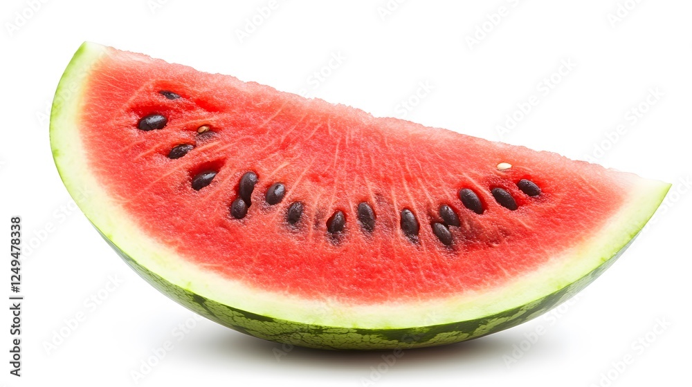 A fresh slice of watermelon with seeds, clean white background, transparent isolate A fresh slice of watermelon with seeds, clean white background, transparent isolate