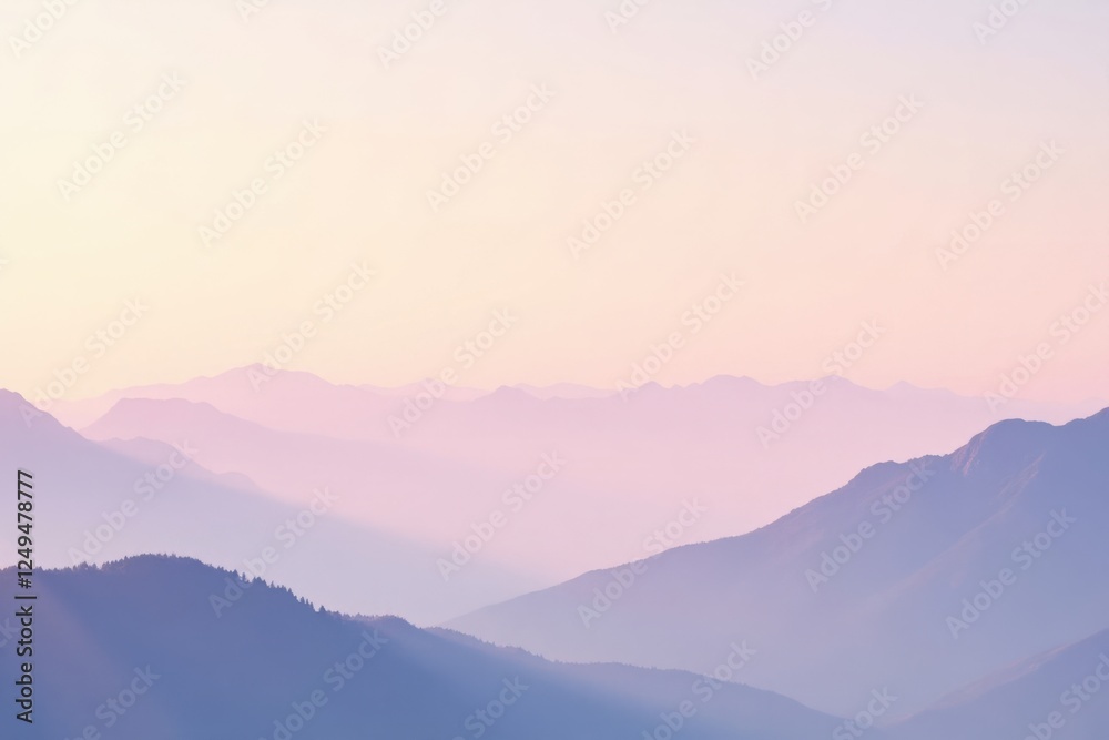 Serene Pastel Hues of a Distant Mountain Range at Dawn Serene Pastel Hues of a Distant Mountain Range at Dawn