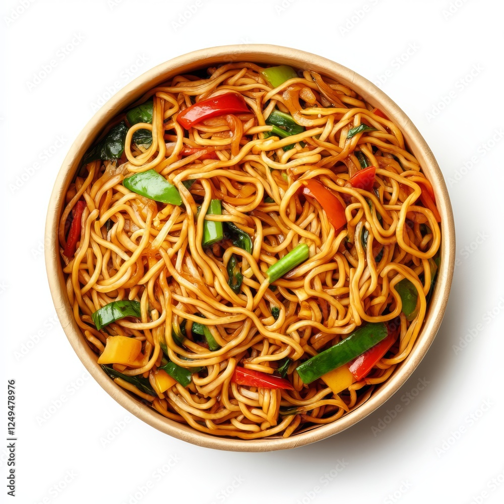 Bowl of Stir-fried Noodles, Overhead View Bowl of Stir-fried Noodles, Overhead View