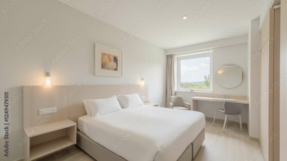 Modern and Bright Hotel Room with Minimalist Decor and Natural Light Modern and Bright Hotel Room with Minimalist Decor and Natural Light