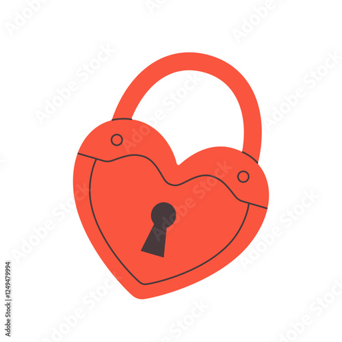 Cute heart shaped lock. Valentines Day sticker. Wedding vow. Vector illustration in flat style