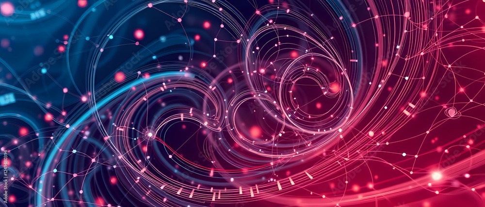 Obraz premium Vibrant Abstract Digital Art: Swirling Motion and Complex Node Structures
