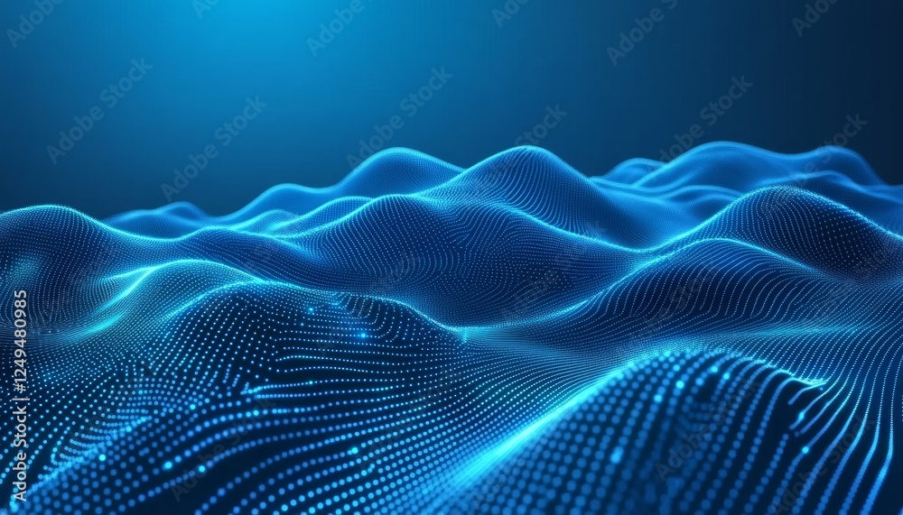 Abstract Blue Futuristic Flowing Pattern, Digital Waves, Data Visualization or Technology Background