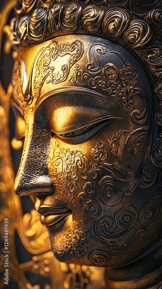 Obraz premium A gold statue of a face with a serene expression