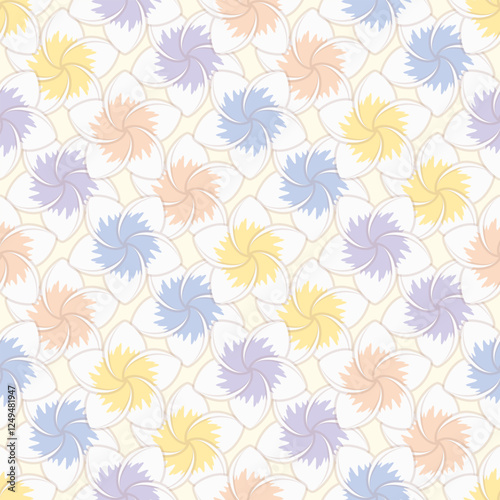 Cute plumeria seamless vector pattern. Tropical flower illustration background.
