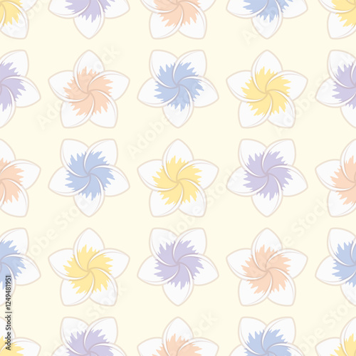 Simple plumeria flower vector repeat pattern. Exotic floral seamless illustration background.