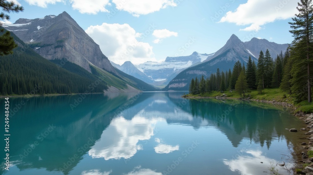 Serene Mountain Lake with Clear Blue Water and Reflections Serene Mountain Lake with Clear Blue Water and Reflections