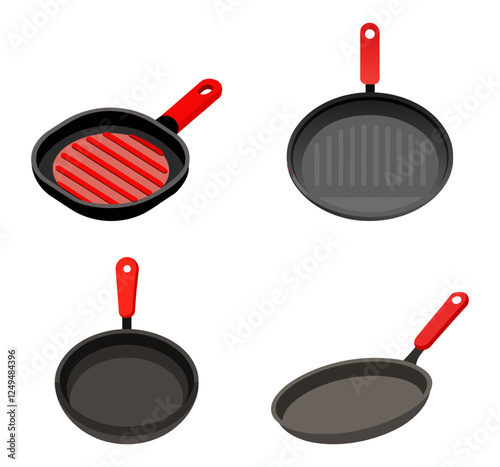 Vector illustration of grilled pan for cooking, kitchenware, kitchen utensil, frying pan illustration on solid background