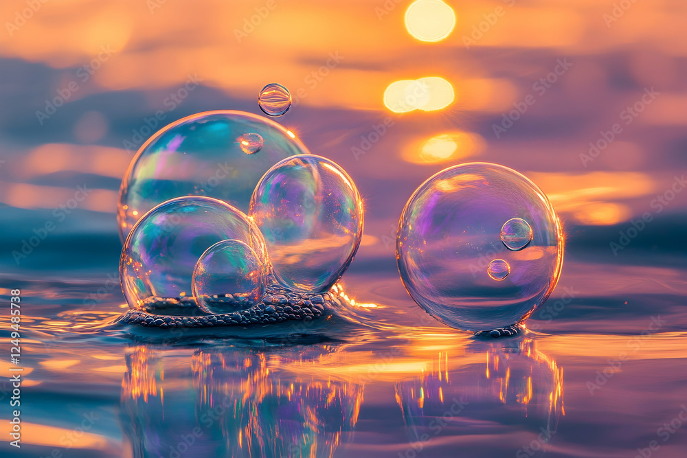 Ocean bubbles rising from the surface of calm waters, serene and peaceful vibes Ocean bubbles rising from the surface of calm waters, serene and peaceful vibes