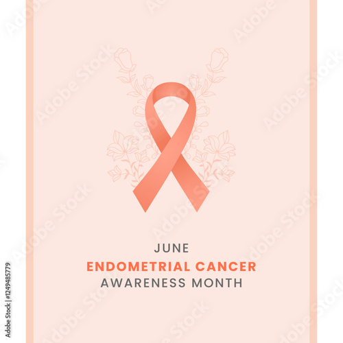 Peach with flower and white background awareness graphic for International Endometrial Cancer Awareness Month.